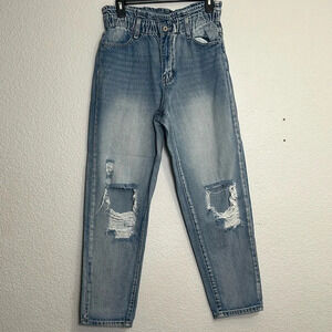 KanCan Distressed High Waist Scrunch Waist Denim Jeans Womens Size Large